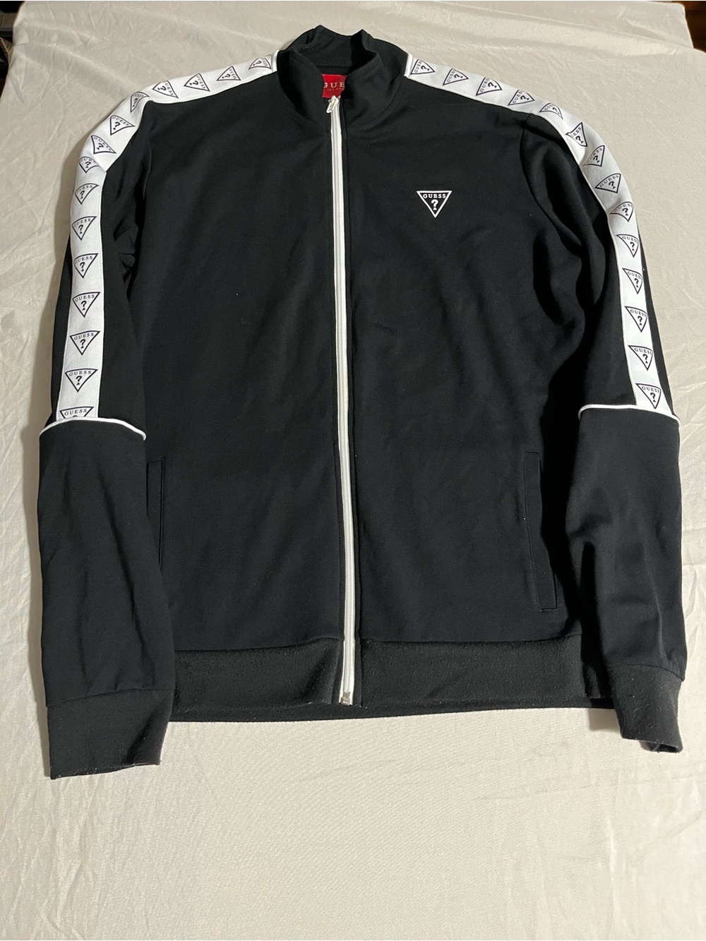 GUESS Black Logo-Trim Track Jacket Sweater Men’s Size Large